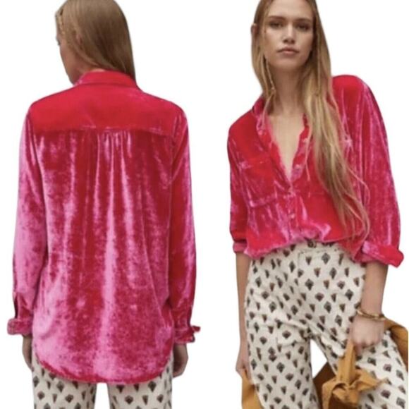Pilcro Mara Crushed Velvet Relaxed Button Up Shirt Womens Size 4 NWT $128 - Picture 3 of 16